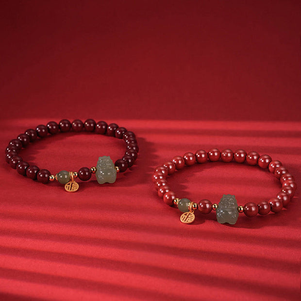 Buddha Stones 925 Sterling Silver Year of the Dragon Natural Cinnabar Hetian Jade Dragon Fu Character Ruyi As One Wishes Charm Blessing Bracelet (Extra 30% Off | USE CODE: FS30) - image 9