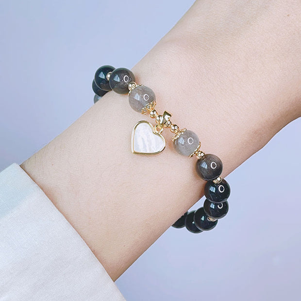 Buddha Stones Natural Silver Sheen Obsidian Love Heart Star Flower Protection Bracelet (Extra 30% Off | USE CODE: FS30)