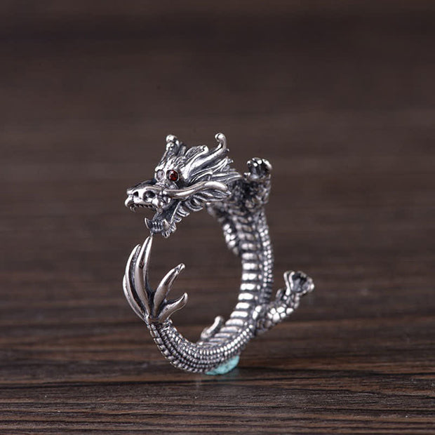 Buddha Stones 925 Sterling Silver Dragon Luck Protection Ring