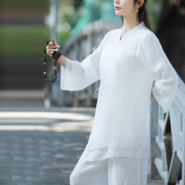 Buddha Stones Yoga Cotton Linen Clothing Uniform Meditation Zen Practice Women's Set Clothes BS 10