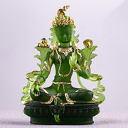 Buddha Stones Bodhisattva Green Tara Handmade Liuli Crystal Art Piece Protection Home Office Statue Decoration