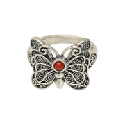 Buddha Stones 925 Sterling Silver Red Agate Butterfly Self-acceptance Ring Earrings Set Bracelet Necklaces & Pendants BS 9