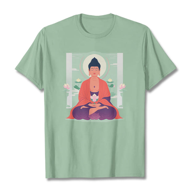 Buddha Stones Lotus Meditation Buddha Tee T-shirt T-Shirts BS PaleGreen 2XL