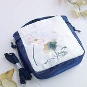 Buddha Stones Embroidered Lotus Koi Fish Crane Camellia Cotton Linen Tote Crossbody Bag Shoulder Bag Handbag Crossbody Bag BS 2