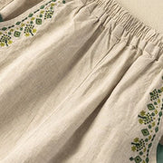 Buddha Stones Vintage Embroidery Elastic Waist Harem Pants With Pockets 14