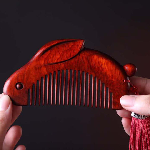 Small Leaf Red Sandalwood Cute Bunny Rabbit Sooth Comb With Gift Box ...