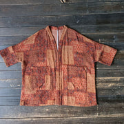 Buddha Stones Orange Flower Geometry Print Cotton Open Front Jacket With Pockets
