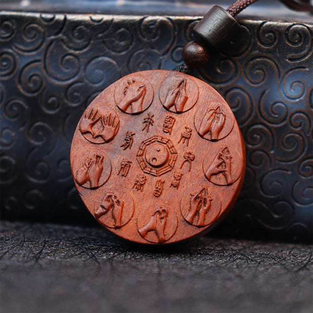 Buddha Stones Lightning Struck Jujube Wood Yin Yang Bagua Mountain Ghosts Spend Money Protection Necklace Pendant Necklaces & Pendants BS 7