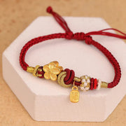 Buddha Stones Peach Blossom Happiness Charm Luck Red String Bracelet