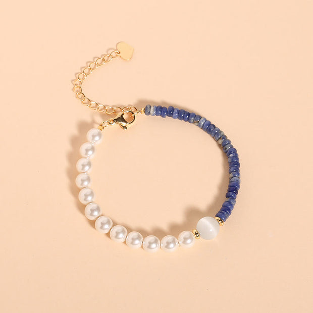 FREE Today: Relieve Mood Natural Green Strawberry Quartz Tiger Eye Sodalite White Jade Pearl Relax Bracelet