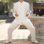Buddha Stones Solid Color Cotton Linen Meditation Prayer Spiritual Zen Tai Chi Qigong Practice Unisex Clothing Set Tai Chi Cloth BS Men-2Pcs(Top&Pants) 3XL