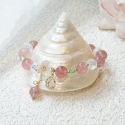 Buddha Stones Strawberry Quartz Rutilated Quartz Fluorite Flower Healing Bracelet Bracelet BS 10