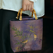 Buddha Stones Purple Magpie Birds Branches Bamboo Handles Handbag Handbags BS 8
