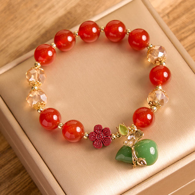 Buddha Stones Natural Red Agate Green Agate Gourd Cinnabar Flower Beads Confidence Bracelet 2