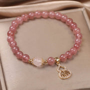 Buddha Stones Strawberry Quartz Gourd Fu Character Charm Positive Bracelet Bracelet BS 2