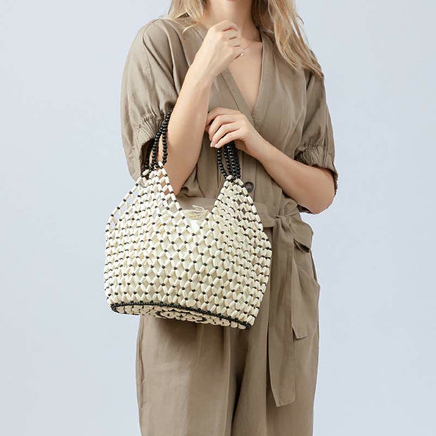 Buddha Stones Hand-woven Wooden Beads Shoulder Bag Handbags Shoulder Bag&Handbags BS 5
