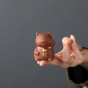 Buddha Stones Mini Lucky Cat Wealth Tea Pet Purple Clay Figurine Decoration Decorations BS 2