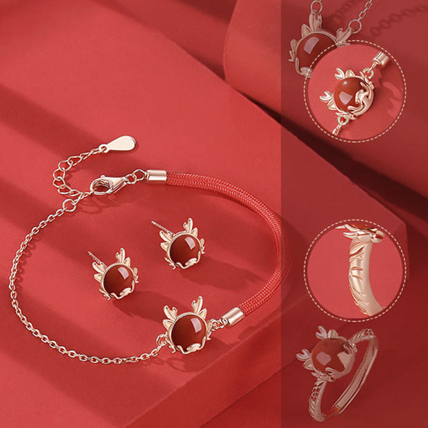 ❗❗❗A Flash Sale- Buddha Stones 925 Sterling Silver Year of the Dragon Cinnabar Red Agate Dragon Protection Bracelet Necklace Pendant Earrings Ring