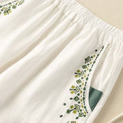 Buddha Stones Vintage Embroidery Elastic Waist Harem Pants With Pockets