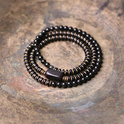Buddha Stones Rainbow Obsidian Ebony Wood Copper Healing Triple Wrap Bracelet Bracelet BS 11