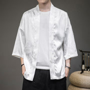 Buddha Stones Chinese Dragon Open Front Jacket Men's Kimono