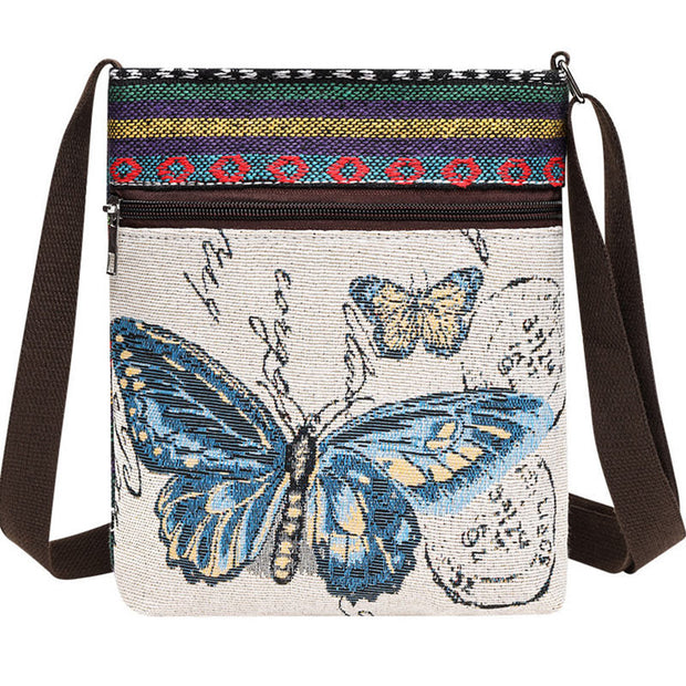 Buddha Stones Elephant Butterfly Embroidered Canvas Tote Bag Shoulder Bag Crossbody Bag