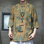 Buddha Stones Landscape Chinese Dragon Pattern Chinese Three Quarter Sleeve Shirt Men T-shirt