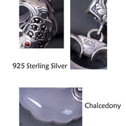 Buddha Stones 925 Sterling Silver Natural Chalcedony Lock of Good Wishes Koi Fish Luck Necklace Pendant