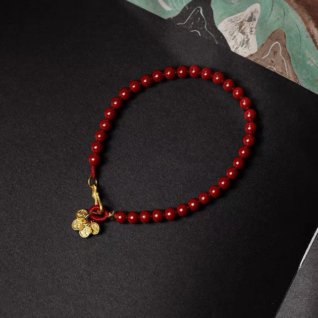 Buddha Stones Natural Cinnabar Round Coin Blessing Bracelet ...