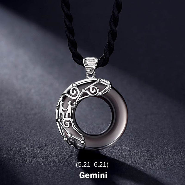 Buddha Stones 12 Constellations of the Zodiac Ice Obsidian Blessing Round Pendant Necklace Necklaces & Pendants BS Gemini