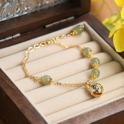 Buddha Stones Jade Beads Luck Copper Bell Chain Bracelet Anklet