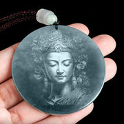 Buddha Stones Kwan Yin Avalokitesvara Jade Abundance String Necklace Pendant 3
