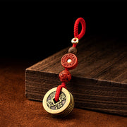 Buddha Stones Feng Shui Five Emperor Coins Luck Bodhi Seed Money Wealth Keychain