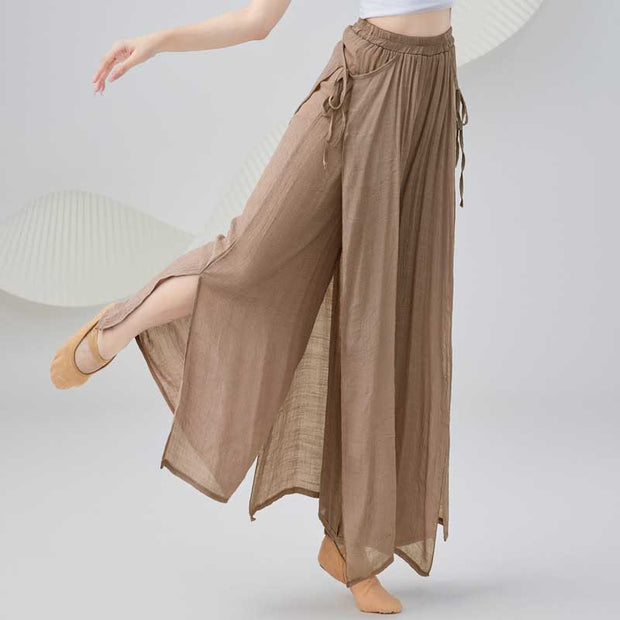 Buddha Stones Solid Color Loose Cotton Linen Wide Leg Pants For Yoga Classical Dance