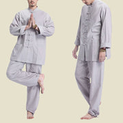 Buddha Stones Chinese Frog Button Design Meditation Prayer Cotton Linen Spiritual Zen Practice Yoga Clothing Men's Set Clothes BS 1