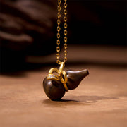 Buddha Stones Ebony Wood Gourd Alloy Peace Balance Necklace Pendant