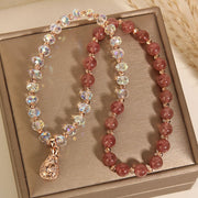 Buddha Stones Strawberry Quartz White Crystal Money Bag Charm Positive Bracelet Bracelet BS 10