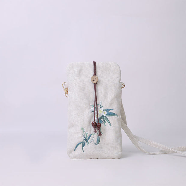 Buddha Stones Small Embroidered Flowers Crossbody Bag Shoulder Bag Cellphone Bag 11*20cm 14