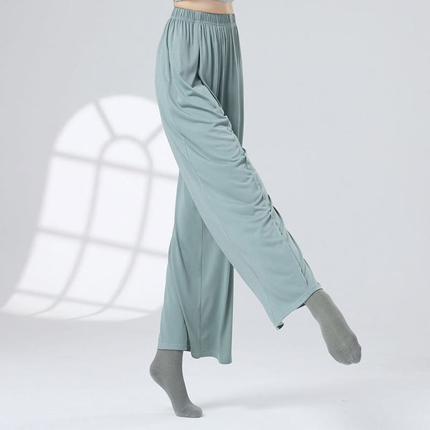 Buddha Stones Solid Color Loose Wide Leg Pants Dance Women's Yoga Pants Wide Leg Pants BS Green XL(Waist 69cm/Hips 133cm/Length 104cm)