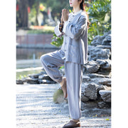 Buddha Stones Frog-Button Meditation Prayer Spiritual Zen Practice Tai Chi Uniform Clothing Women's Set