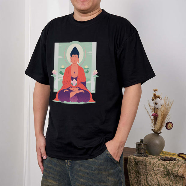 Buddha Stones Lotus Meditation Buddha Tee T-shirt T-Shirts BS 8