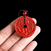 Buddha Stones Natural Cinnabar Mountain Ghosts Spend Money Bagua Design Blessing Necklace Pendant Necklaces & Pendants BS 7