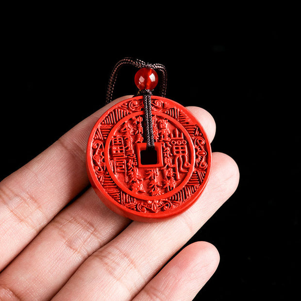 Buddha Stones Natural Cinnabar Mountain Ghosts Spend Money Bagua Design Blessing Necklace Pendant