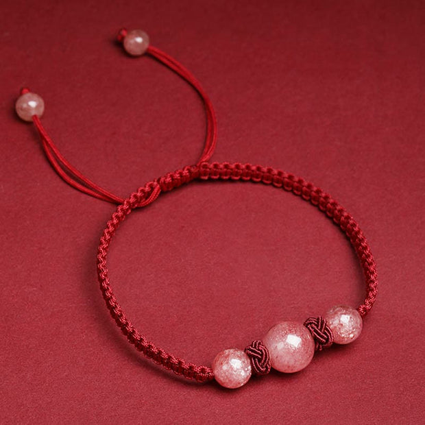 Buddha Stones Natural Strawberry Quartz Crystal Love Red String Weave Bracelet Anklet (Extra 30% Off | USE CODE: FS30) Bracelet BS 4