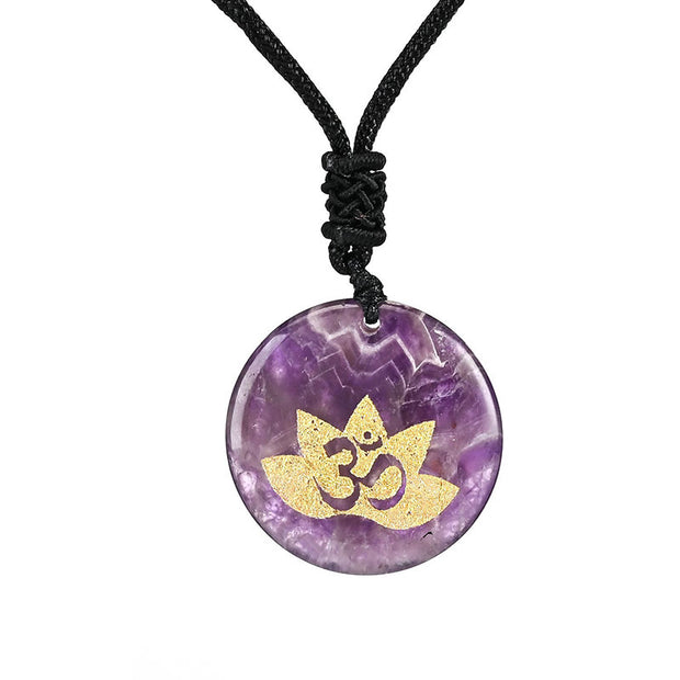 Buddha Stones OM Lotus Symbol Various Crystal Amethyst Tiger Eye Healing Necklace Pendant 2