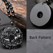 Buddha Stones Natural Black Obsidian Peace Buckle Pixiu Purification Necklace Pendant Necklaces & Pendants BS 4