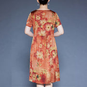 Buddha Stones Flowers Leaves Short Sleeve Midi Dress With Pockets
