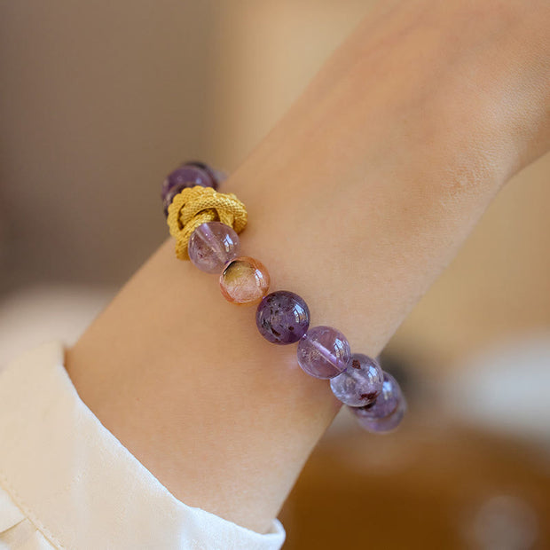 Buddha Stones Purple Phantom Copper Gold-plated Dragon Wisdom Bracelet