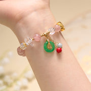 Buddha Stones Strawberry Quartz Jade Fu Character Charm Healing Bracelet Bracelet BS 3