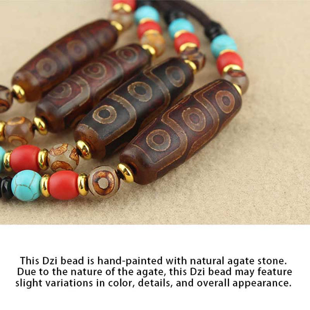 Buddha Stones Tibetan Nine-Eye Dzi Bead Three-eyed Dzi Bead Protection String Necklaces Pendants
